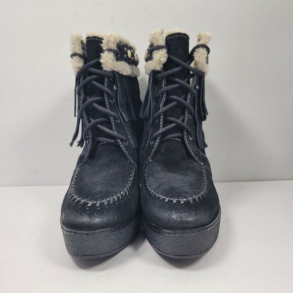 Sam Edelman Black Suede Leather Fringe Studded Kemper Boots US Size 8.5M - Picture 3 of 12